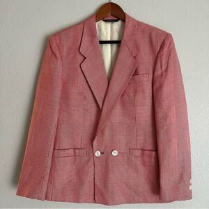 Vintage Burberry Womens Red Plaid Double Breasted Blazer Size 8 Burberrys